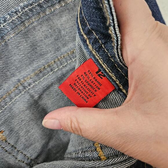 VNTG Y2K Zanadi Ramie Denim Jean Shorts Embellished Stretch Women's Sz 12/Large - Picture 3 of 5